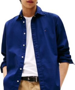 Tommy Hilfiger Chemise Homme Flex Poplin Solide - Regular Fit - 100% Coton Comfortable, Breathable, Classique