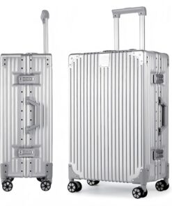 Valise cabine Aoliwei 4 roues TSA serrure poignée télescopique réglableargentée S-55cm 35L