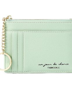 Lafefe Portefeuille Femme Vert Minimaliste avec Fermeture Éclair Contenant Jusqu'à 8 Cartes pour Femme
