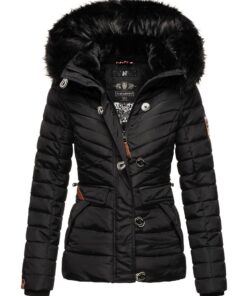 Veste d'hiver matelassée Navahoo B899 chaude doublée à capuche pour femme, Noir, S - Hypothermie Prévention du Froid Fon