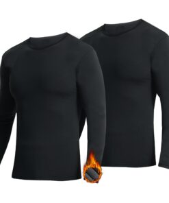 YUSHOW Lot de 2 sous-vêtements hauts thermiques homme polaire chauds ultra doux base layer noir Taille XXL pour hiver