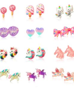 12 Paires Licorne Clips Oreilles en Acier Inoxydable pour Enfants Fille, Bijoux Princesse Accessoire de Dress up Cadeau