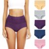 Senllori Lot de sous-vêtements Taille Haute en Coton pour Femme Multicolor avec contrôle du Ventre,Lot de 5 - Lot de sou