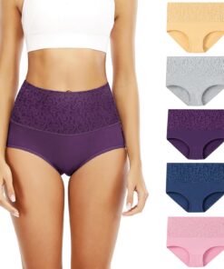 Senllori Lot de sous-vêtements Taille Haute en Coton pour Femme Multicolor avec contrôle du Ventre,Lot de 5 - Lot de sou