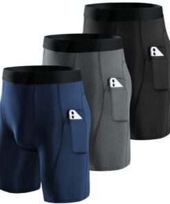 Niksa Lot de 3 Shorts de Compression pour Hommes à Séchage Rapide et Respirant Ajusté avec Poches pour Téléphone Élégant