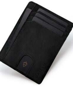 AKIELO Portefeuille Homme RFID Blocage Minimaliste – Porte Cartes Ultra Fin pour Hommes – Offre avec Coffret Cadeau (Col