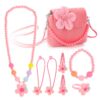 Hifot Bijoux Enfants Petites Filles Sac à Main en Peluche Collier Bracelet Bague Pinces à Cheveaux Set Bijoux de Fantais