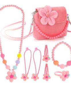 Hifot Bijoux Enfants Petites Filles Sac à Main en Peluche Collier Bracelet Bague Pinces à Cheveaux Set Bijoux de Fantais