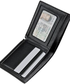 LUFFLOK Portefeuille Slim en Cuir PU Noir pour Homme et Femme, Fonctionnel et Élégant Rangement pour Pièces et Cartes (N
