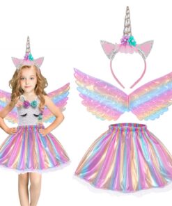 Robe Princesse Fille Licorne Hifot Jupe Tutu Ailes Bandeau,Carnaval Fête Anniversaire,Cadeaux