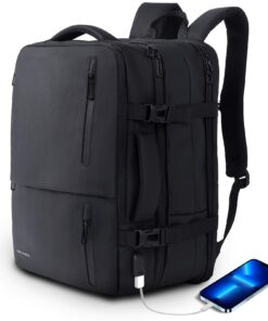 KINGSLONG Sac à Dos Voyage Avion 46L Résistant à l'eau avec Port USB pour Hommes et Femmes Sac de Voyage pour Ordinateur