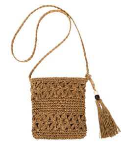Aucuu Sac en Paille Femme Boho Fait Main, Sac de Plage pour Femmes avec Bandoulière et Fermeture Éclair pour Voyage et V