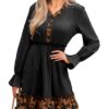 CUPSHE Mini Robe Femme Imprimé Léopard, Manches Longues à Volants et Boutons Devant, Robe Courte Décontractée Vintage Ch