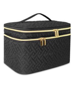 Loyzcy Trousse de Toilette Femme Grande Résistante à l'Eau Noir, Grande Trousse de Maquillage femme Portable, Trousse de