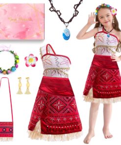 Robe Princesse avec Couronne de Fleurs Collier pour Déguisement Princesses Enfant, Costume d'Aventures pour Carnaval Cos