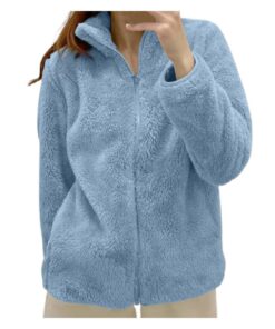 Veste polaire femmes zippée sans capuche chaud hiver épais doublé polaire thermique col montant manches longues grande t