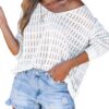 CUPSHE pull en tricot pour femme relaxant, manches longues, ourlet asymétrique, col montant, tricot fin