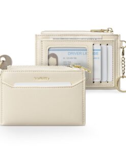 Porte Monnaie Femme PU Cuir avec Fenêtre d'identité et Porte-Clés, Blanc - Capuccino