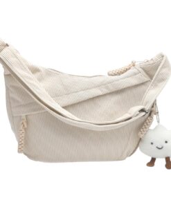 Sac demi-lune Hengbird pour femme - Sac banane en velours côtelé beige - trendige sac demi-lune femme