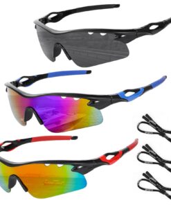 Beipeegin 3 Pièces Lunettes de Soleil Homme Sport Anti-UV 400 Lunette Velo Homme Lunette de Cyclisme