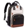 LOVEVOOK Sac à dos étanche et antivol pour femmes et filles - Pour l'école et les voyages - 40L - Beige Noir OEKO-TEX ST