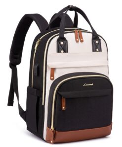 LOVEVOOK Sac à dos étanche et antivol pour femmes et filles - Pour l'école et les voyages - 40L - Beige Noir OEKO-TEX ST