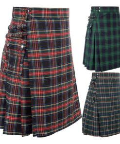 Kilt tartan pour homme haute taille et multifonctionnalité, kilt utilitaire de sport tendance avec sangles en cuir, kilt