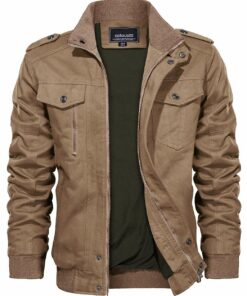 KEFITEVD Veste Cargo Homme Hiver Automne Coupe-vent Coton Fermeture Éclair Plusieurs Poches Col Montant