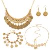 Hifot 4Pcs Bijoux Femme Danse du Ventre Indienne Bollywood Collier Doré Bracelet Chaîne de Tête Boucles D'Or Costume Dan