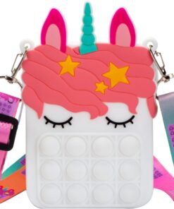 Accevo Portefeuille Pop Blanc Sensuel pour Filles et Enfants - Jouet Fidget et Sac à Main - Licorne en Silicone
