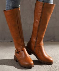 Bottines d'automne générique pour femme en cuir chaudes et stylées pour l'hiver bottines d'équitation western plates bot