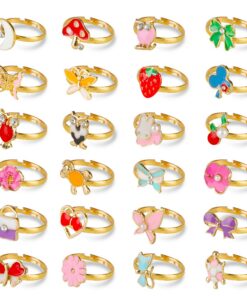 Hifot Fille Bijoux Enfants Réglables Anneau Ensemble Cadeau Princesse Anneaux Pretend Play Fête (Style aléatoire)