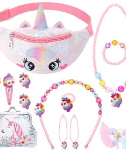 Sac ViEinkaufen à bandoulière licorne fille, lot de 13 pièces, accessoires fête anniversaire