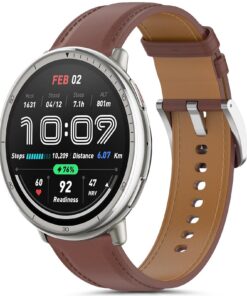 SenMore Bracelet en Cuir Compatible avec Amazfit et Garmin - Réglable - Pour Smartwatch - Noir 20mm - Remplacement de Br
