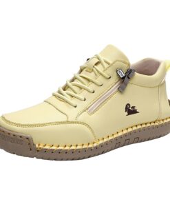 Chaussures en cuir générales pour femmes - Automne et hiver - Coutures faites à la main - Haute à lacets - Antidérapante