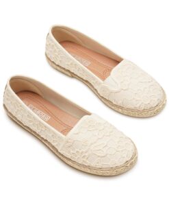 GLAMORA Espadrilles en dentelle - Semelle en Sparte, Style Moderne et Portable (Blanc, Noir, Beige)