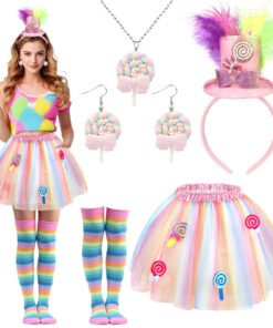 Beipeipeg Déguisements Bonbons Femmes Arc-en-Ciel | Boucles d'Oreilles Collier Tutu Cosplay Accessoires Halloween Noël