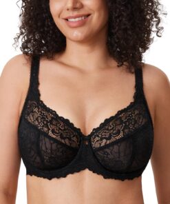 Delimira Grande Taille Soutien-Gorge Femmes avec Armatures Dentelle Transparent