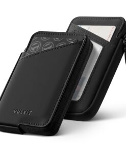 VULKIT Porte-cartes RFID minimaliste en cuir, jusqu'à 10 cartes et billets pliés, fermeture éclair sécurisée
