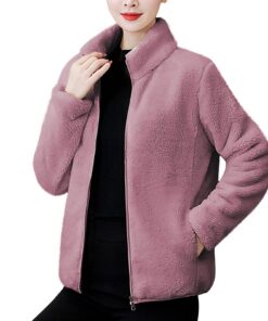 Veste d'hiver Sherpa doublée Klijuiaup pour femme chaude et épaisse, col montant, fermeture éclair intégrale, manteau do