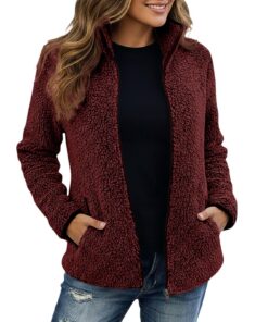 Foweknow Veste de survêtement polaire longue chaleureuse pour femme - Manteau en peluche moelleux avec poches - Veste de