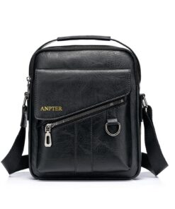 ANPTER Sacoche Homme Vintage Sacoche Bandoulière en Cuir pour le Travail et les Voyages Noir Sacs Bandoulière ANPTER S