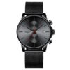 Montres Affutées Homme Mode Sport Quartz Analogique Noir Maille Acier Inoxydable Étanche Chronographe Auto Date en Aigui