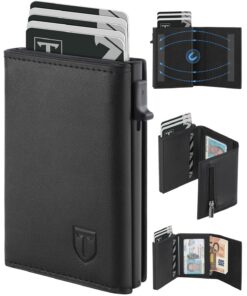 TEEHON Portefeuille Homme en Cuir Noir avec Protection RFID et 8 Portes Cartes
