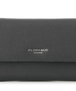 Flora & Co Portefeuille Femme Tout-en-Un Rabat Noir - Haute Capacité Similicuir Souple - Accessoire Chic pour Toutes Les