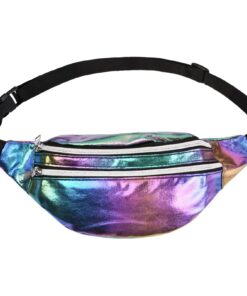 Pinsheng Sac à Main Holographique Étanche, Sac de Taille Voyage Brillant Ajustable pour Voyage Randonnée Camping (Multic