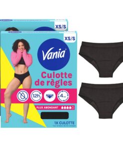 Vania Culotte de Règles Flux Abondant Taille XS/S - Absorbante, Réutilisable - Protection Anti-Fuite 12h Lavable