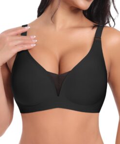 Ganado Brassière sans Armature Femme Profond Col V Dentelle Push up Coton Classique Bralette Sans Coutures