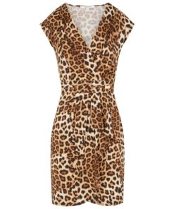 Morgan Robe Courte Femme en Coton - Sans Manches, Col V Léopard - Taille 42