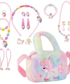 DALAETUS Sac à Main Licorne Enfants Kit bijoux accessoire